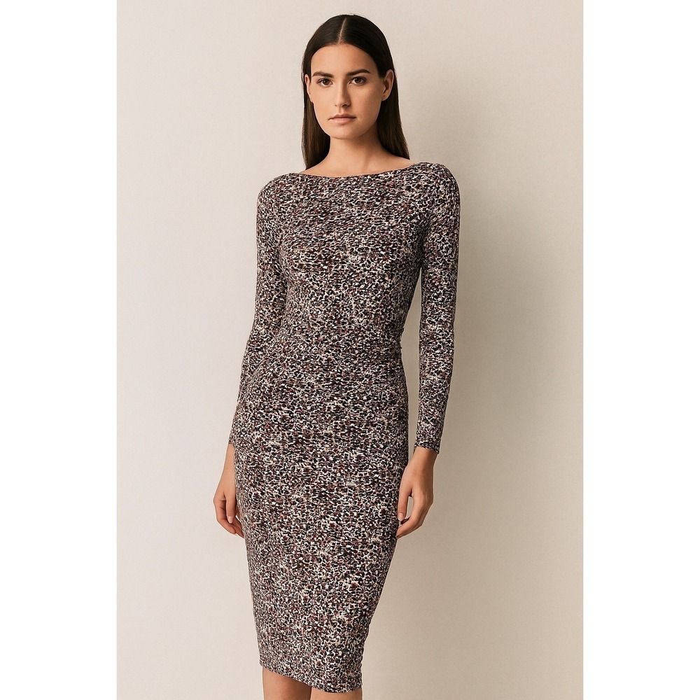 L.K. Bennett Dress 6 Silk Blend Colorful Dots Ruched on the Side Stretchy Jersey